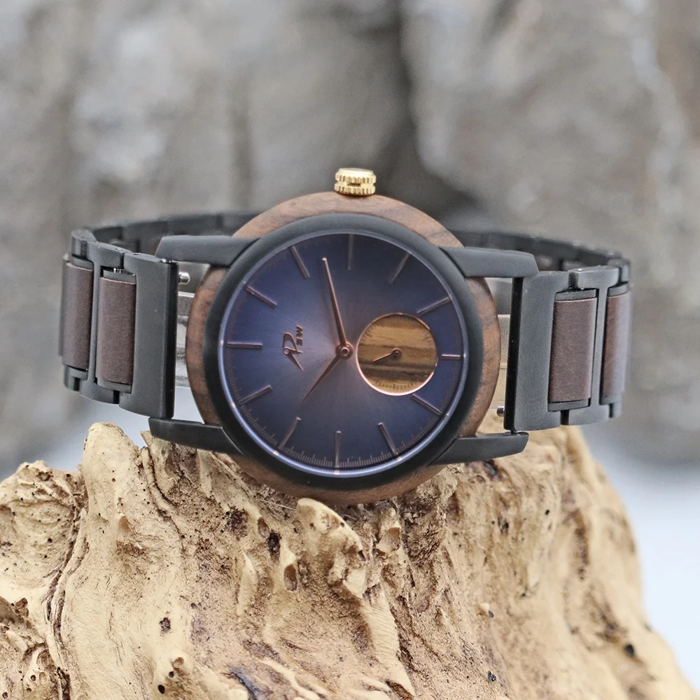 Wholesale high end custom waterproof wooden steel watch men size wrist watches fancy