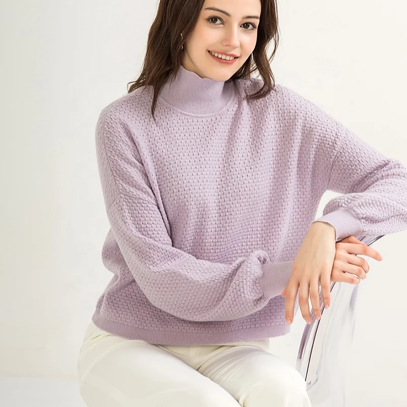 High Quality RWS GOTS GRS Cashmere Jumper Knitted Sweaters Turtleneck Long Sleeve Pullover Knit Sweater Women