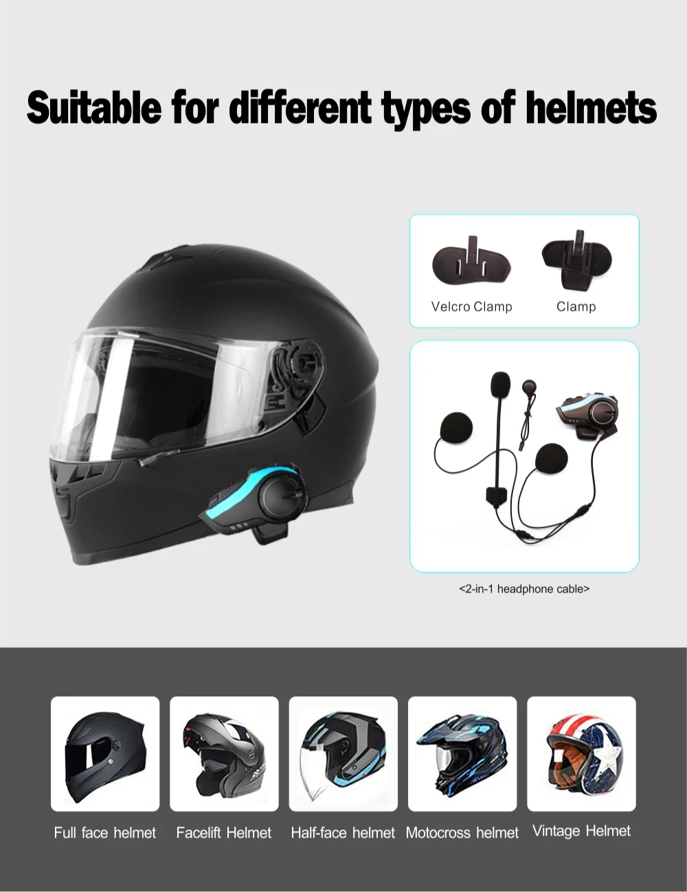 Motorcycle Helmet Group  Blue-tooth Intercom Headsets Available 6 Connections within 2000m OT-HBS02
