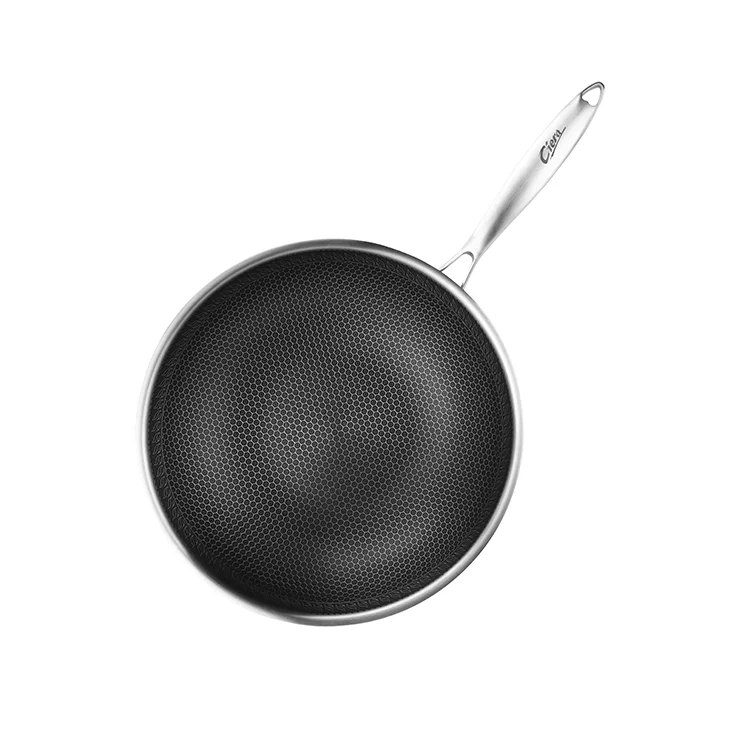 AXA Hot Selling Induction Wok Chinese Stainless Steel Non Stick Less Oil Cooking Healthy Diet Wok Pan Kitchen Accessories With L