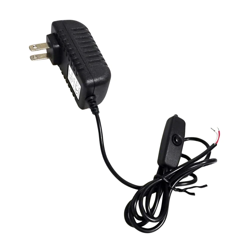 US plug 12V 1A 12W wall plug in adapter with switch on dc cable