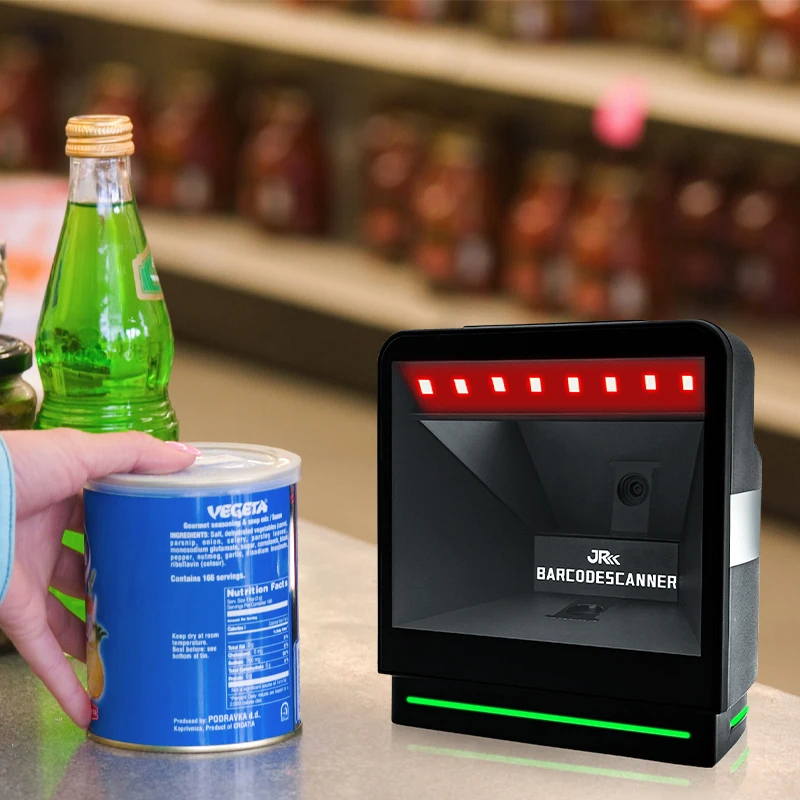 JR Desktop 3Mil 2D Omni-Directional Cmos Bar Code Scanner Barcode Reader 1D 2D Barcode Scanner For Supermarket