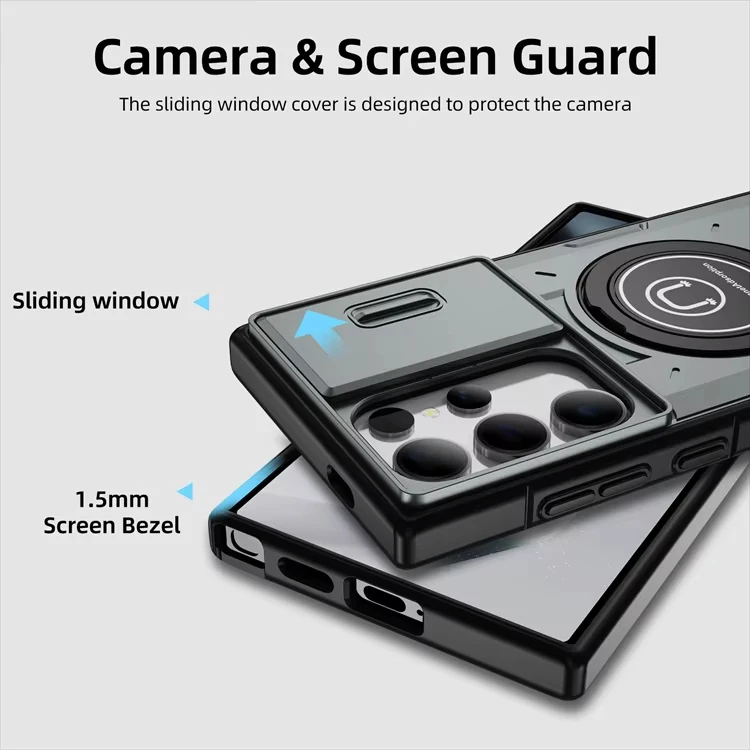 For Samsung S24 Ultra Car Magnetic Ring Stand Holder Phone Case for Galaxy S25 S23 S22 Plus S21 FE Slide Camera Armor Back Cover
