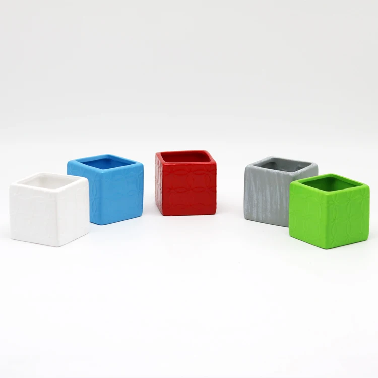 Wholesale square small flower pots succulent growing ceramic pots