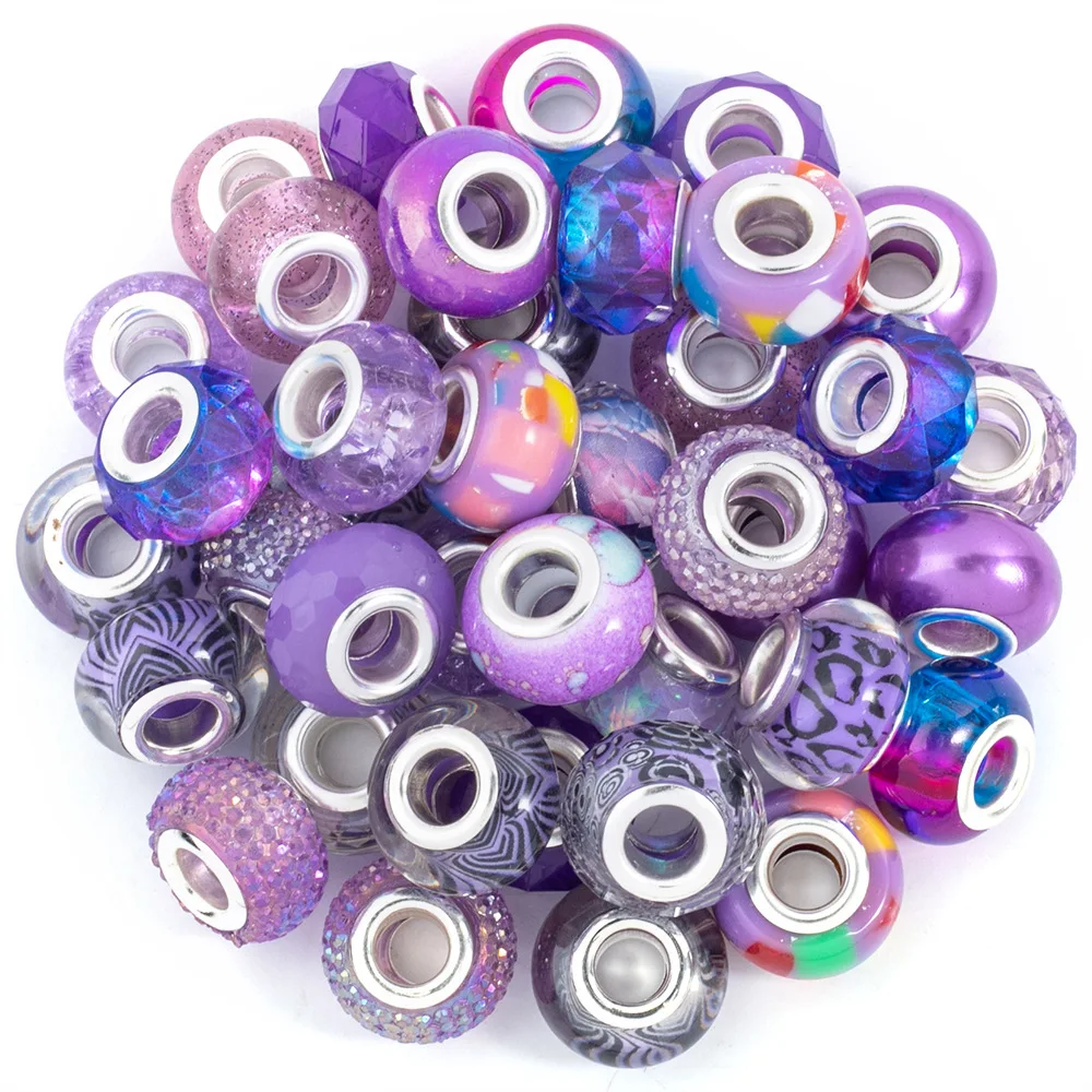 10pcs/bag mixed color big hole crystal beads for diy bracelets making accessories for children