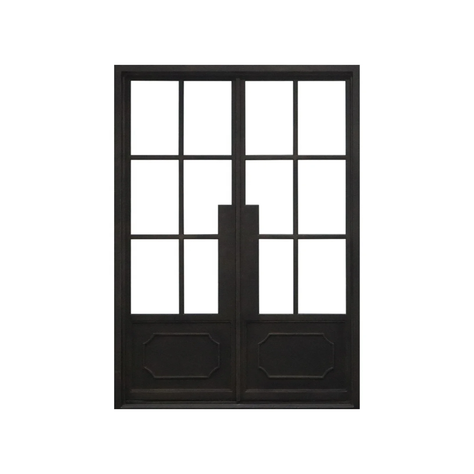 Trend French Doors Wrought Iron Modern Office Glass Steel Swing Enter Matt Black SY Entry Doors Interior Double Tempered Glass