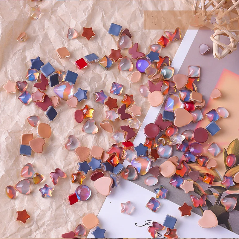 Hot Sale Brown-orange Rhinestones Late Autumn Nail Charms Shaped Flat Nail Jewels Decoration