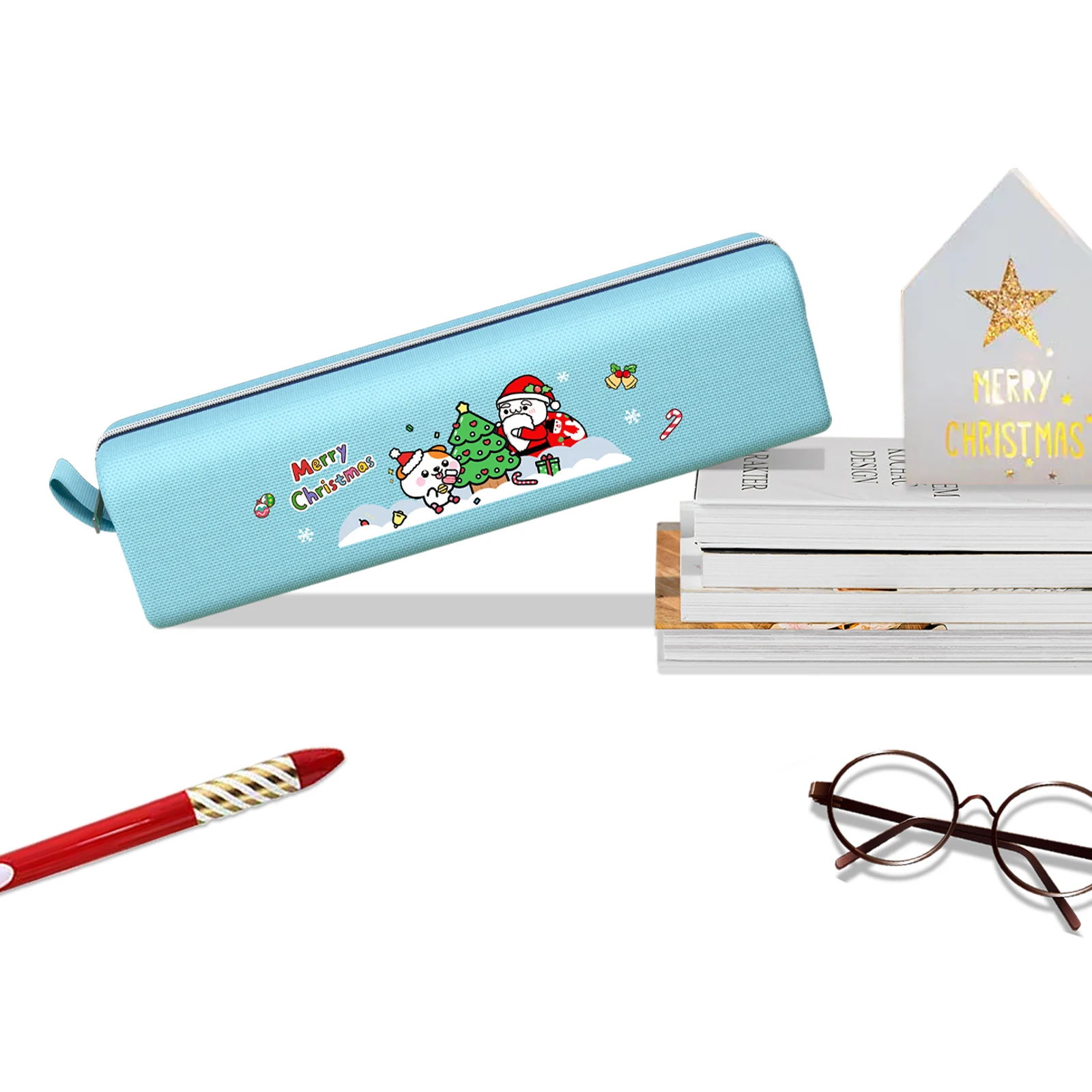 Christmas Pencil Case Zipper Makeup Cosmetic Bag Oxford Fabric Pen Bag Custom Pencil Pouch For Children