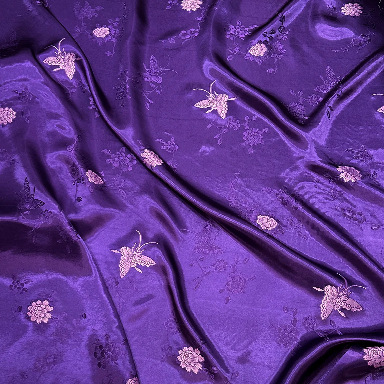 Fancy satin imitation silk fabric digital printed bamboo plum100% polyester jacquard satin fabric for dress