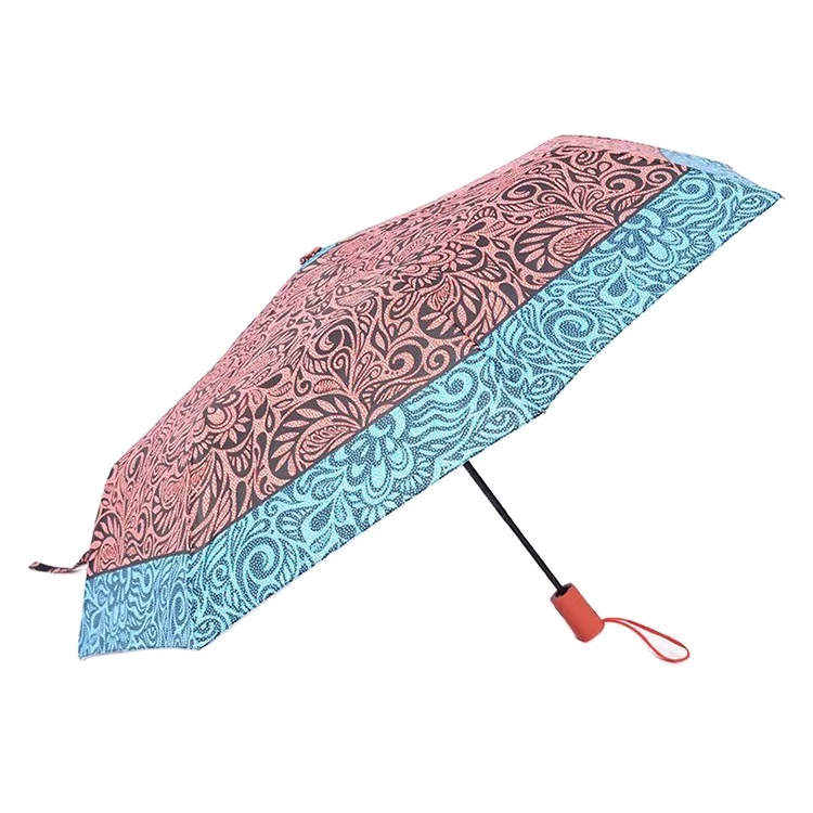 Wholesale Custom Logo Print Windproof UV Colour Fully-Automatic Rain Pocket 3 Fold Umbrella For Travel Outdoor