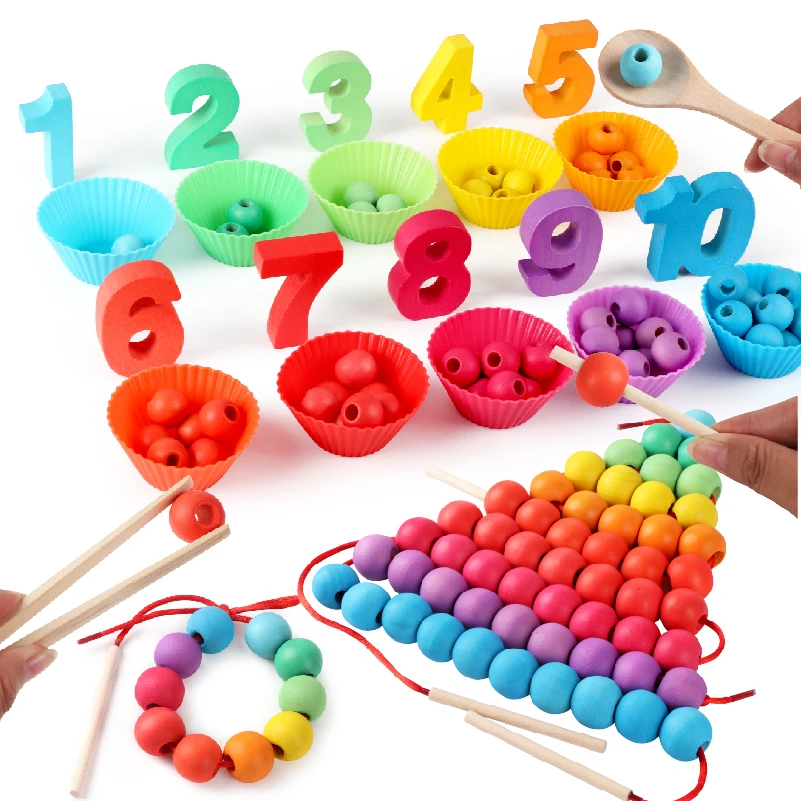 2020 new Wholesale Early Childhood Education Wooden Rainbow Digital Building blocks children love Maria Montessori Toys