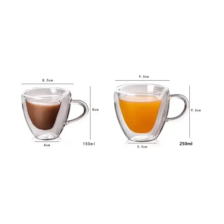 150ml 250ml High borosilicate heart shape double wall glass Espresso coffee cup