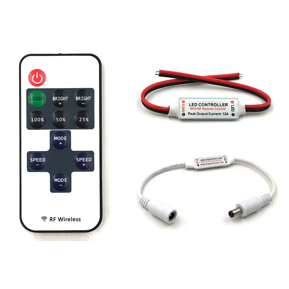 11 Keys RF Remote Controller Dimmer for Single Color LED Strip Lights Dimming Flashing Lighting Wireless Dimmers 5-24V