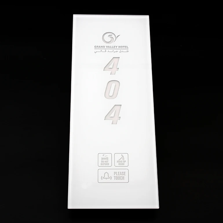 Hotel doorplate system with big size 350*139mm nice crystal tempered glass panel and special Arabic words printed