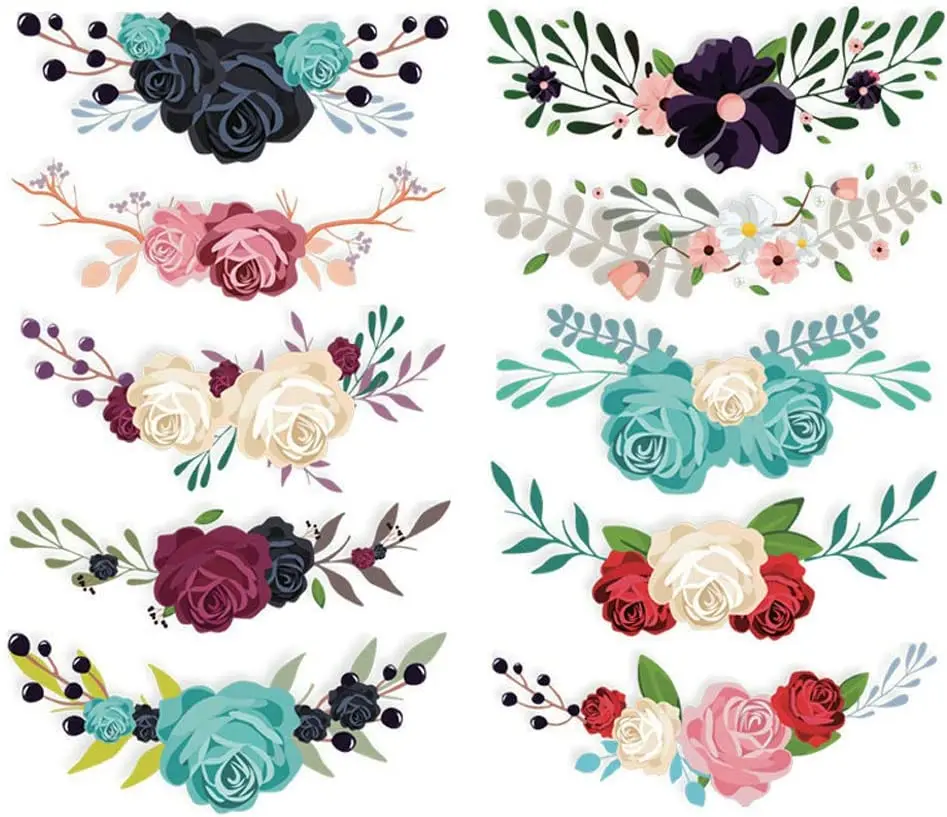 Flower Iron on Sticker Heat Transfer Patches 10 PCS Appliques Decals for T-Shirt Jeans Backpacks Jackets Dress Clothing Art