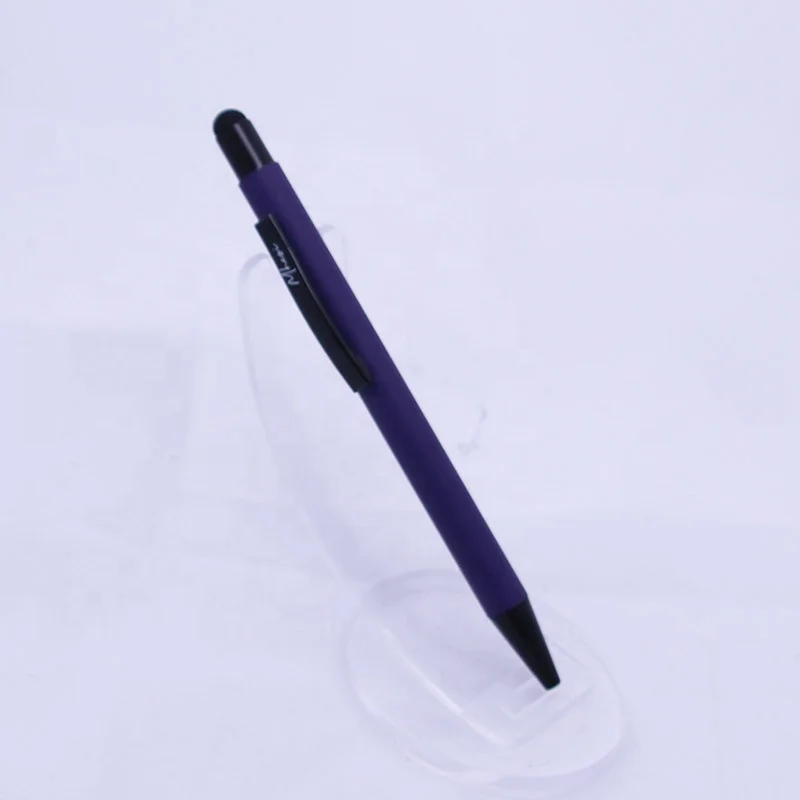 Advertising capacitive creative gift stylus tip pen metal soft rubberized grip purple ballpoint pen student school