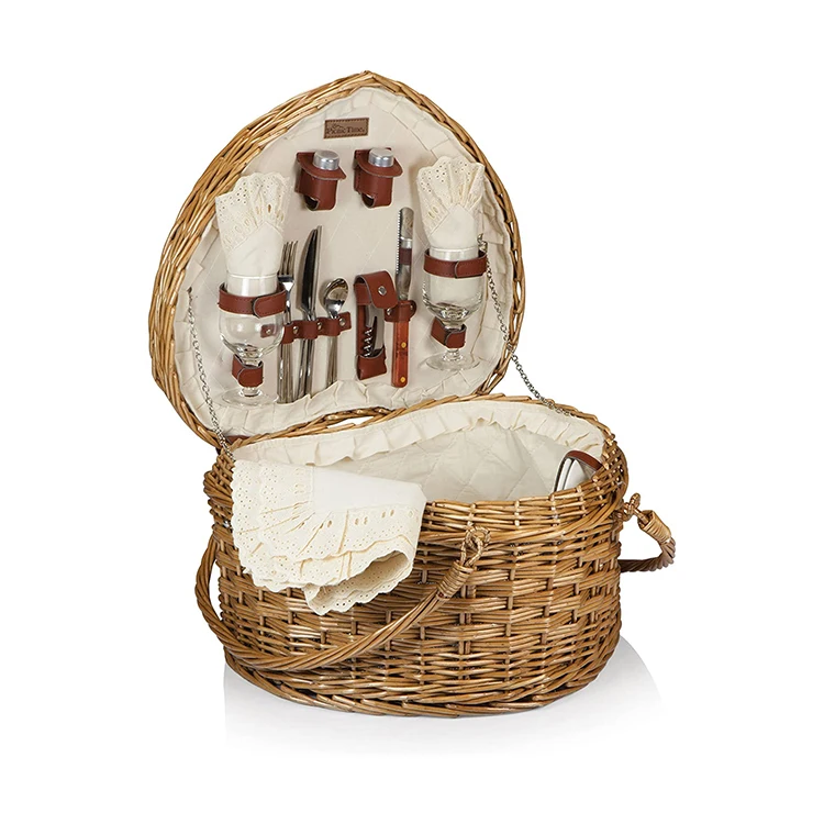 YRMT heart shaped  willowpicnic basket with lid wicker picnic basket with cooler