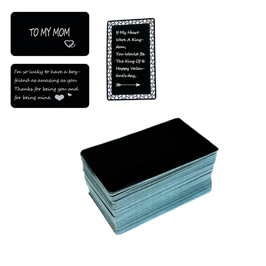 0.8MM Hard Laser Engraving Metal Cards Blank Laser Cut Anodized Aluminum Business Card Black Name Cards 100 PCS