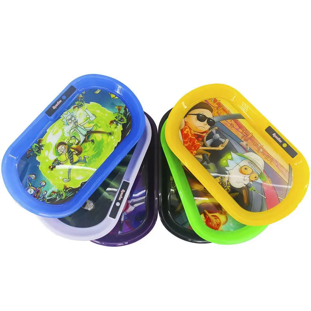 Custom Logo Small MOQ Voice Control Smoking Serving Tray Round  Two Build-in Speaker Glowing LED Rolling Tray