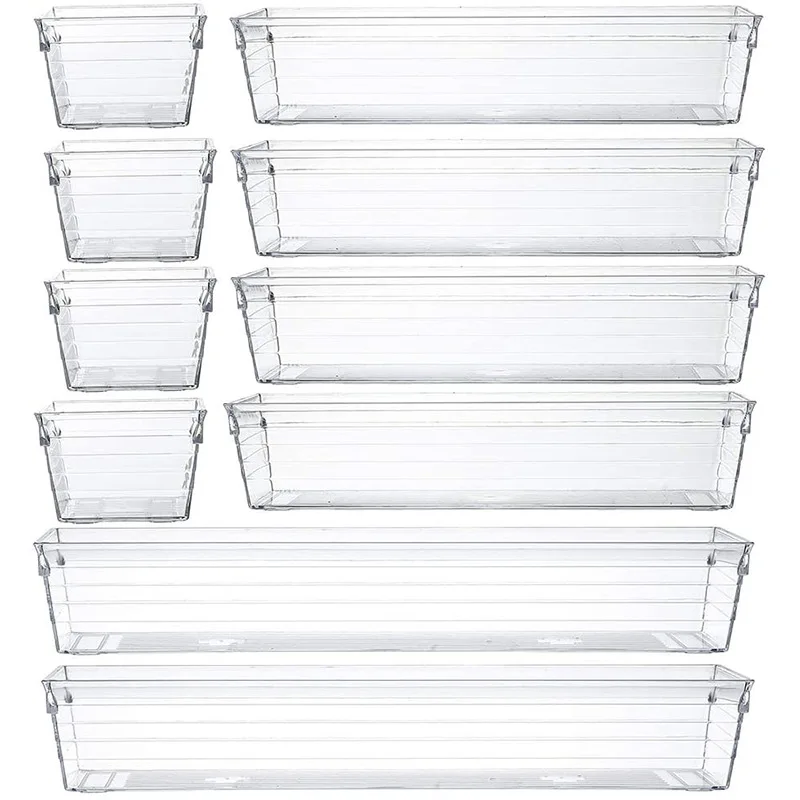 High Quality 14 Pack Clear Acrylic Draw Organizer Storage Containers Open for Makeup Kitchen Utensils Jewelries