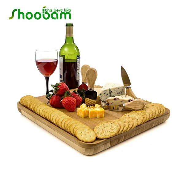 Доска из бамбукового сыра со встроенным выдвижным ящиком, бамбуковыми маркерами и магнитом для блокировки ящиков. Рождественский подарок!