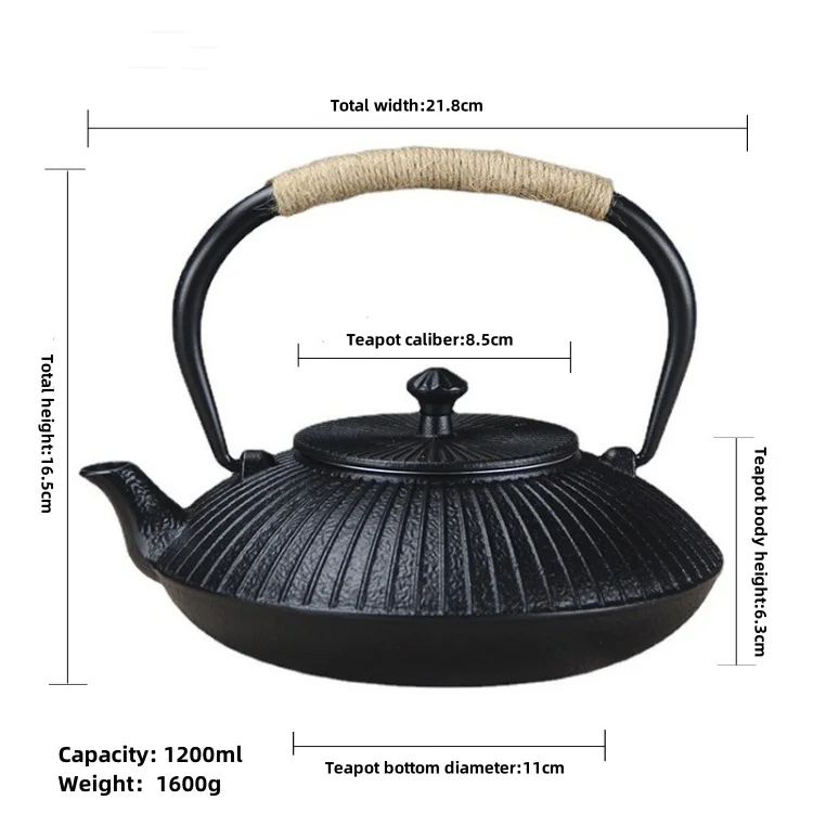 New Arrival Cast Iron Tea Kettle Antique Chinese Style 800 Ml/1.2 L Black Green Teapot Enamel for Drinkware