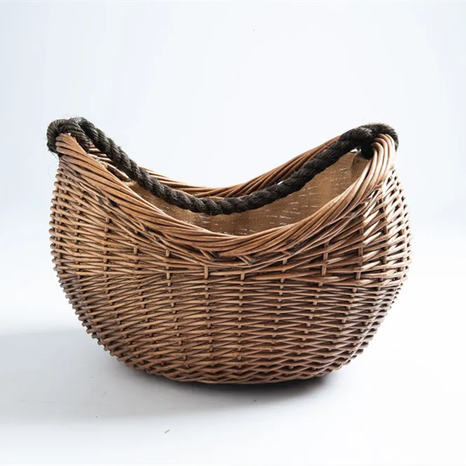Very Strong Excellent Quality Lined Raw Log Basket Willow Firewood Holders Wicker Large Wood Burner Bin Rope Handle
