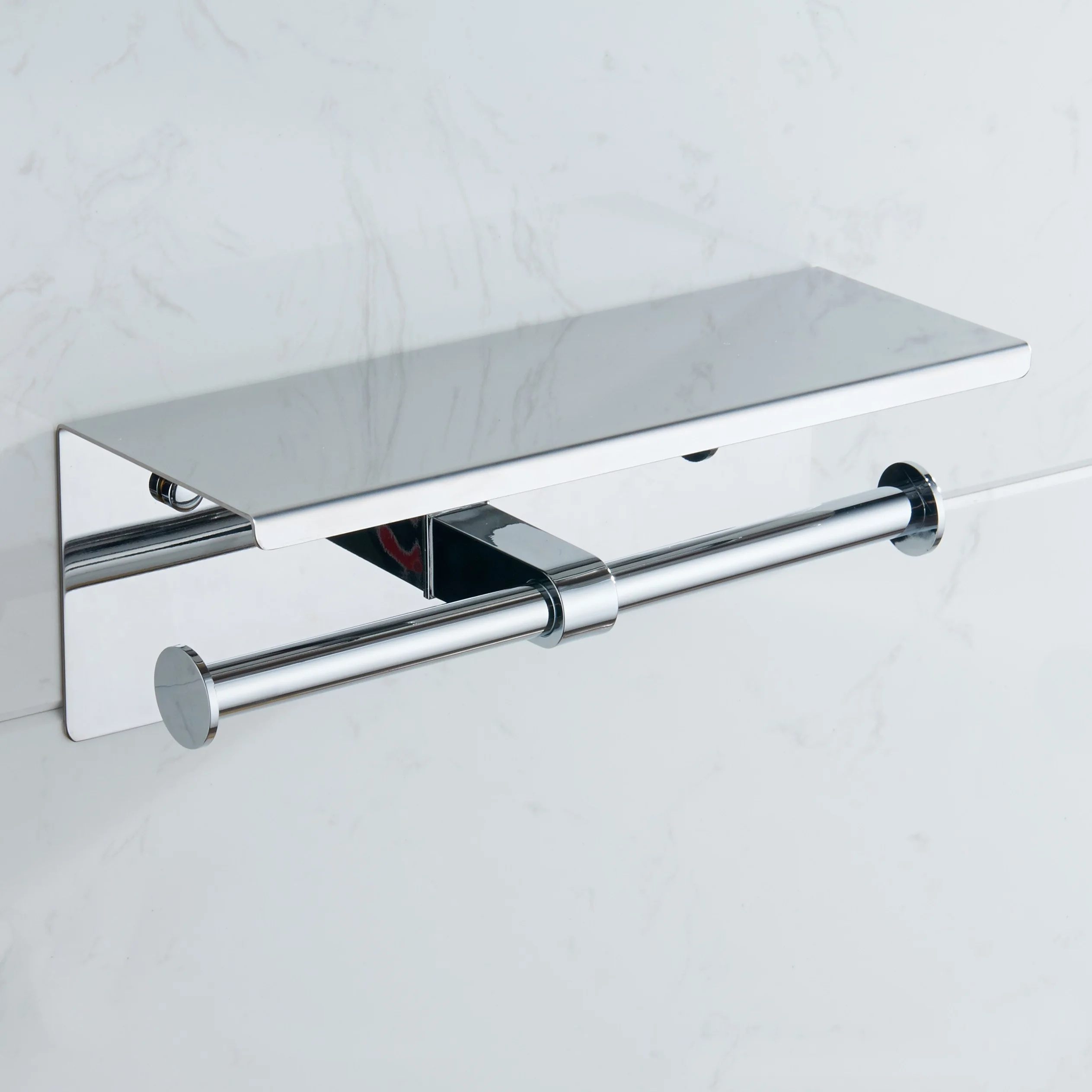 304 Stainless Steel Wall Mounted Chrome Plated Paper Toilet Holder With Mobile Phone Shelf