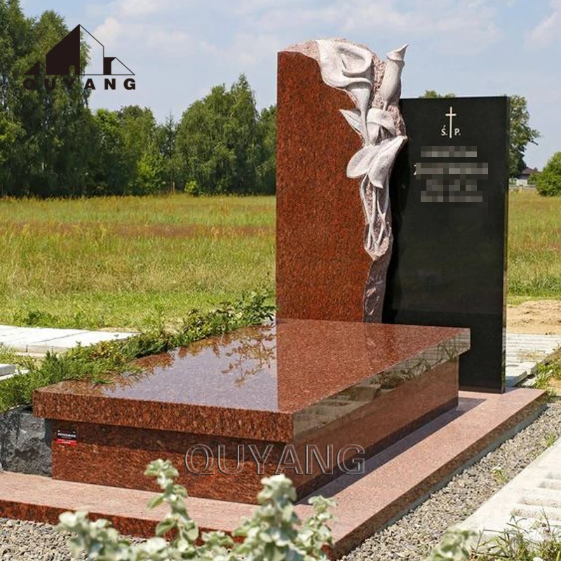 QUYANG Western Style Simple Deceased Grave Stone Cemetery Headstone Design White Granite Cross Tombstone Monument