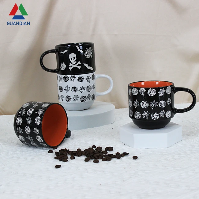 Custom Ceramic Hand-painted Halloween Coffee Mug Creative Embossed Cat Pumpkin Ghost Witch Monster Mugs for Halloween