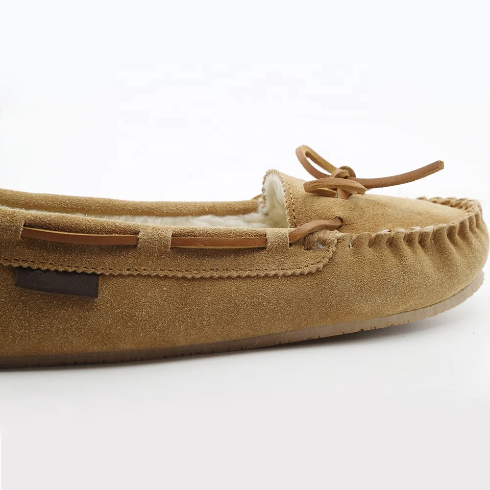 Warmlab designer casual genuine leather soft fuzzy women fur moccasins slippers for ladies