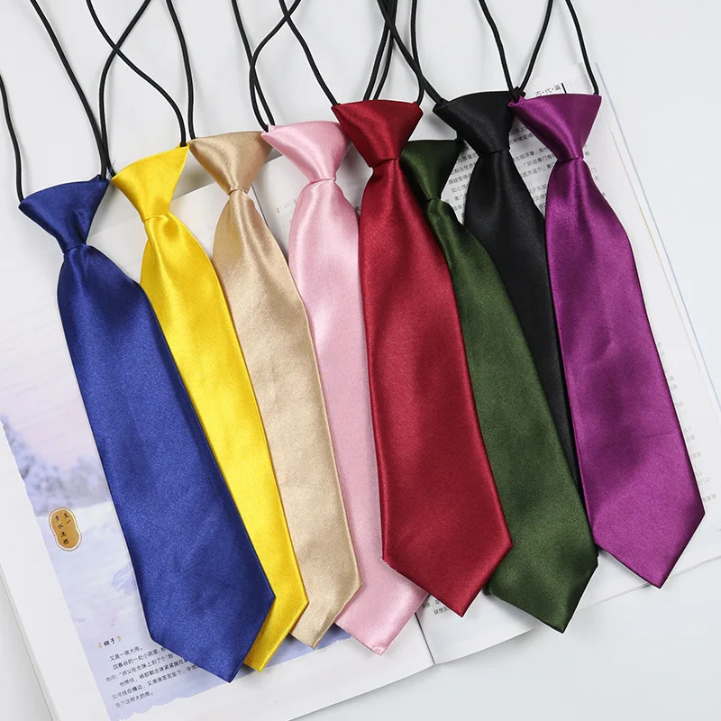 Cheap solid color lazy kids uniform tie necktie kids school little boys necktie 27cm fashion necktie for children