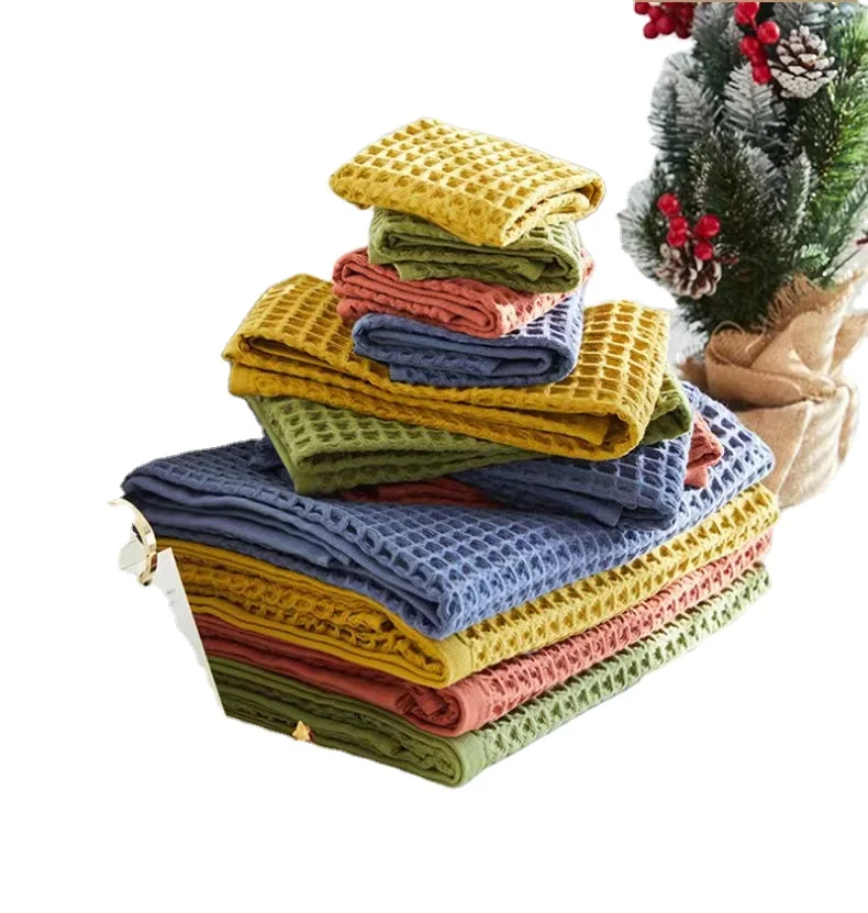 RTS Colorful High Quality Customized Cotton Waffle Bath Towel