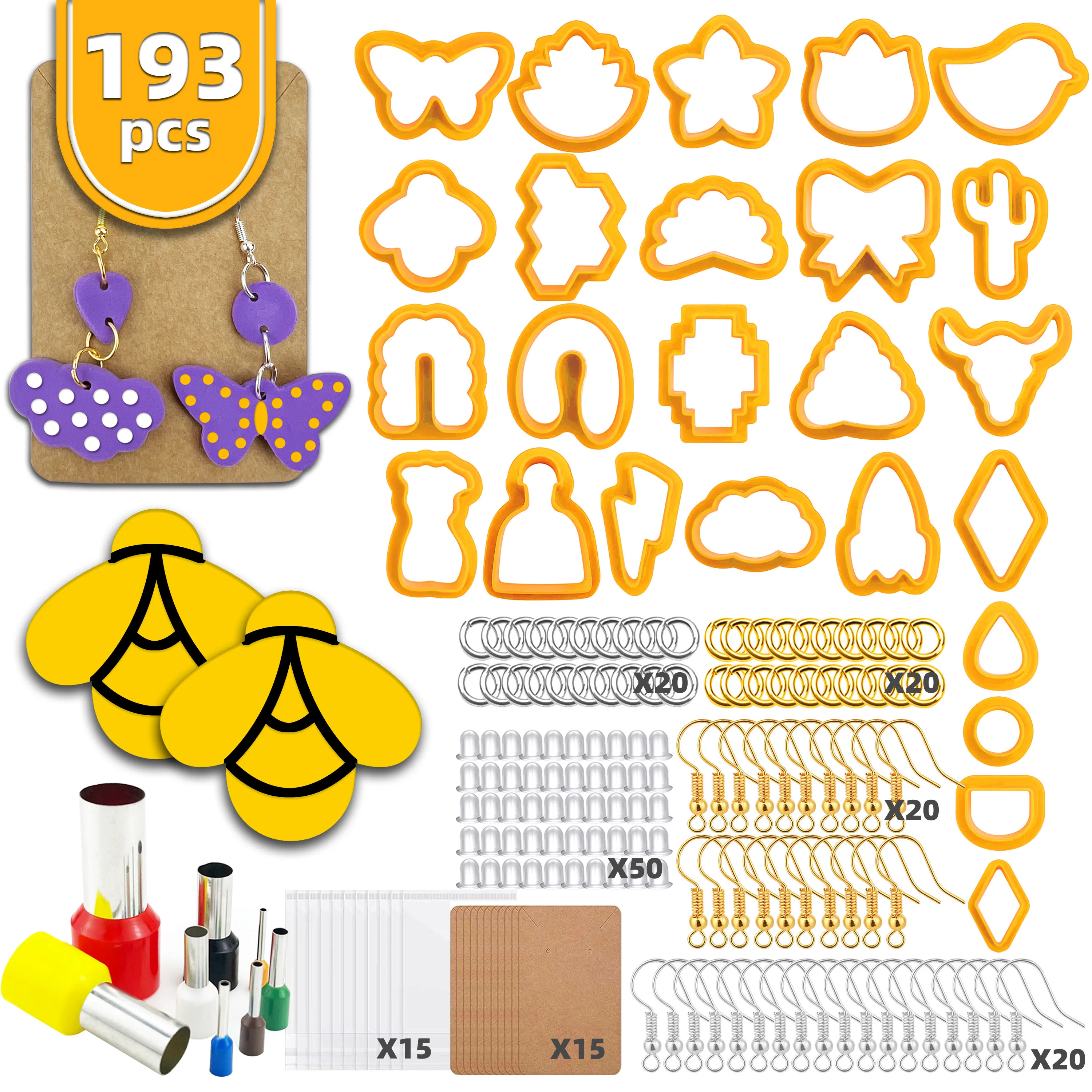 Fashion DIY 193pcs Plastic Clay Earring Homemade Cutter Polymer Earring Making Cutter Set Cookie Cutter
