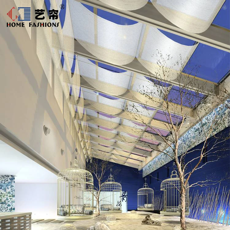 FCS Skylight Blinds Motorized Yi Lian2022 Double Energy Saving Retractable Skylight Folding Ceiling Curtain Fabric Wave Support