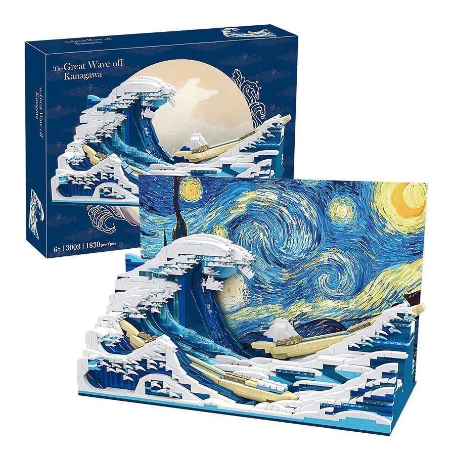 Low MOQ Great Wave off Kanagawa 3D Painting Pixel Art Painting DIY Building Blocks MOC 1830pcs Block Toys For Children Gift