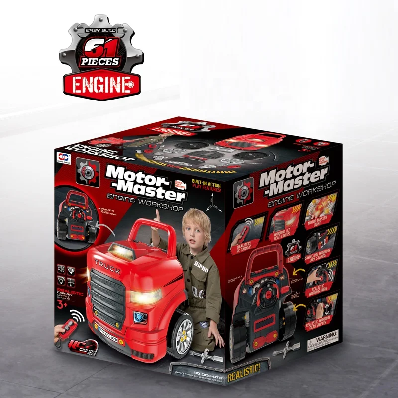 Kids Mechanic Repair Set Large Truck Engine Toy Take Apart Motor Vehicle Pretend Play Car Service Station Assembly Workshop Toy