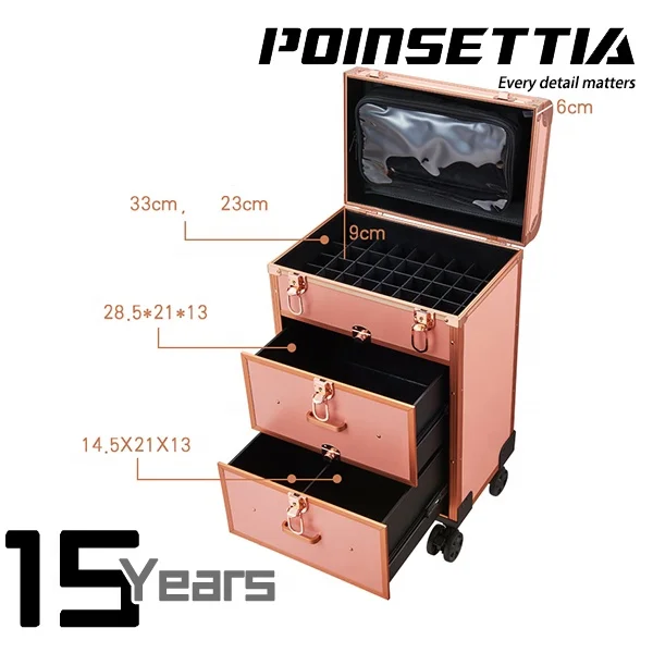 Beauty Rolling Makeup Trolley Salon Cosmetic Hair Stylist and Professional Nail Artist Train Case Hairdressing Organizer Box
