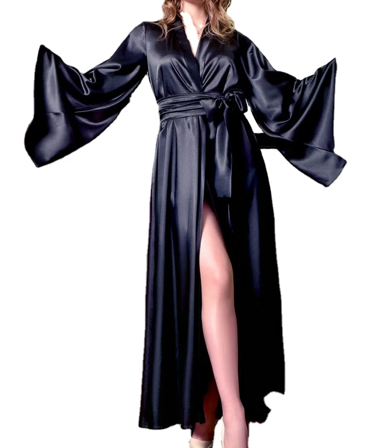 
Kimono Silk Long Sleeve Robe for Women Bridal Long Robe Dressing gown 