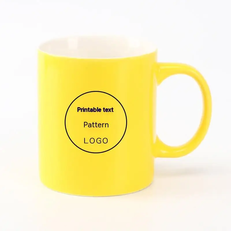 Creative simple macaron color household ceramic mug breakfast water cup small clear cup custom logo text