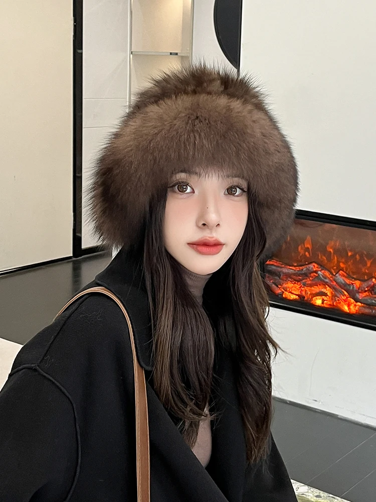 2024 Women New Collection Luxury Real Sable Fur Hat Ladies Winter Genuine Mink Fur Cap