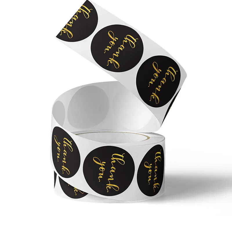 Round Self-adhensive Stickers Paper Gold Foil Stamping Black Thank you Sticker Gift Merchandise decorative envelope Seal Sticker