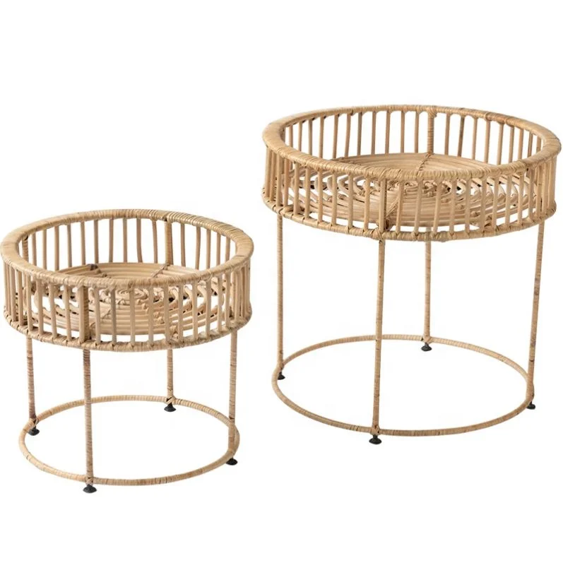 Creative Home-Stay Style Round Hand Weaving Furniture Rattan Bamboo Stool Coffee Table Side Home Decoration