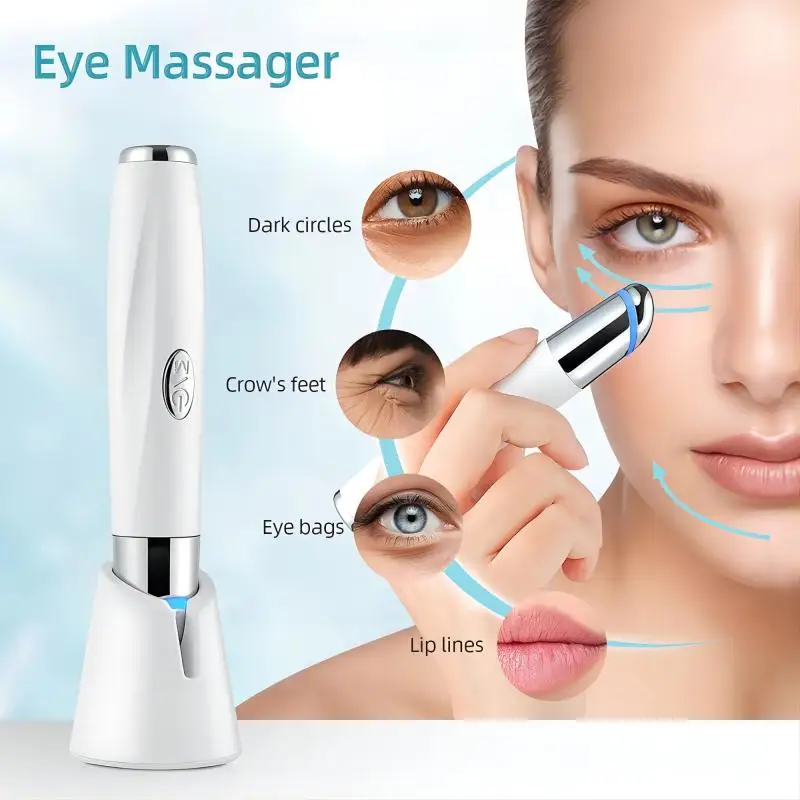 OEM  Heated Eye Facial Massager Red Light Therapy Wand for Dark Circles Puffiness Anti Aging Wrinkles Remover