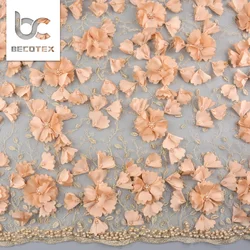 2023 champagne 3d beaded evening dress lace fabric dubai for party