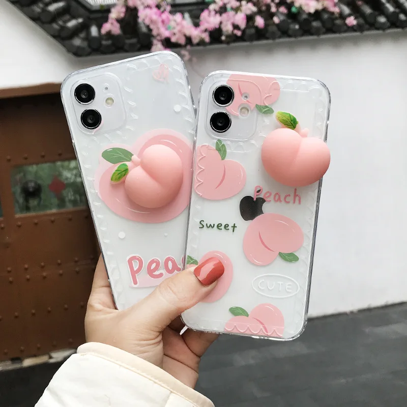 2021 funny phone case for iphone 12 pro max case funny Cartoon Cute Decompression Pink Peach for iphone case