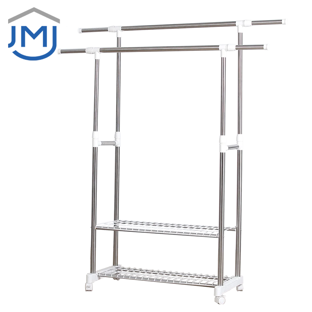 2021 OEM Custom Clothes Stand Hanger with Wheels Stainless Steel Clothes Rack