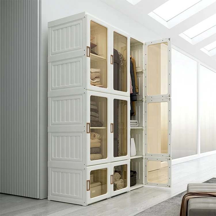 Plastic portable clothes organizer wardrobes storage cabinet closet modern design big cupboard