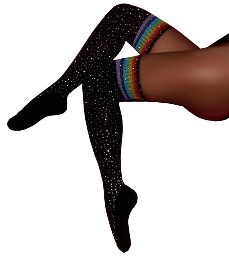 
Women Rhinestone Over Knee Thigh High Stockings Bling Long Socks Stripe Knit Cotton Leg Warmers 