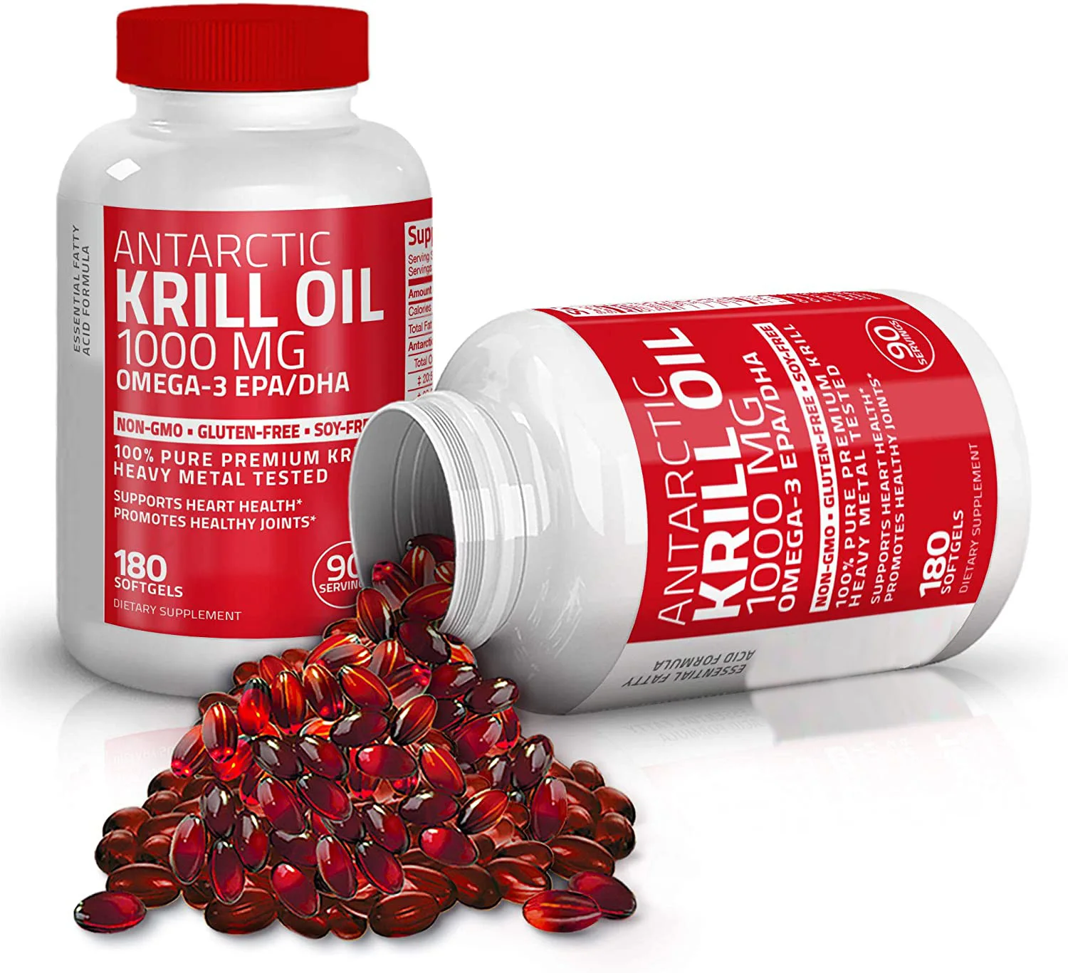 Krill Oil 1000 mg with Omega-3s EPA, DHA, Astaxanthin and Phospholipids 180 Softgels